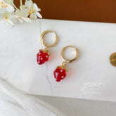 Tiny Strawberry Huggie hoops Earrings - Cute Creative Fruit Earrings - Handmade Earring Gift